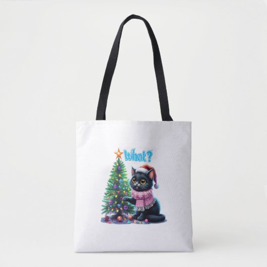 Funny Christmas Cat Was mit Baumsticker Tasche (Vorderseite)