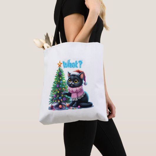 Funny Christmas Cat Was mit Baumsticker Tasche (Von Nahem)