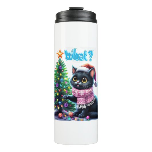 Funny Christmas Cat Was mit Baumsticker Thermosbecher (Vorderseite)