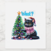 Funny Christmas Cat Was mit Baumsticker Weinetikett (Einzelnes Label)