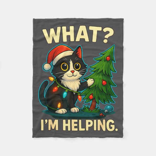 Funny Christmas Cat What I’m Helng Holiday Tuxedo  Fleecedecke (Vorderseite)