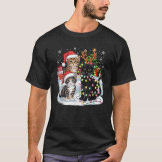 Funny Christmas Cats Santa Claus Hats Xmas Chek T-Shirt