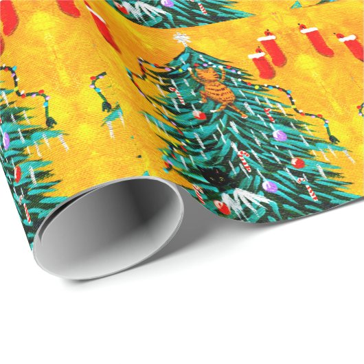 Funny Christmas Cats Tree Creationarts Geschenkpapier (Rolleneckpunkt)