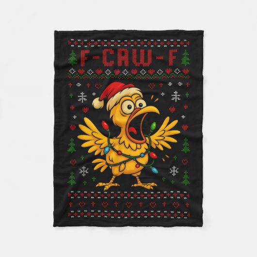 Funny Christmas Chicken F-caw-f Rooster Meme Humor Fleecedecke (Vorderseite)