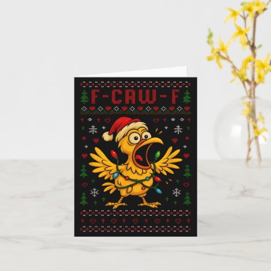 Funny Christmas Chicken F-caw-f Rooster Meme Humor Karte (Gelbe Blume)