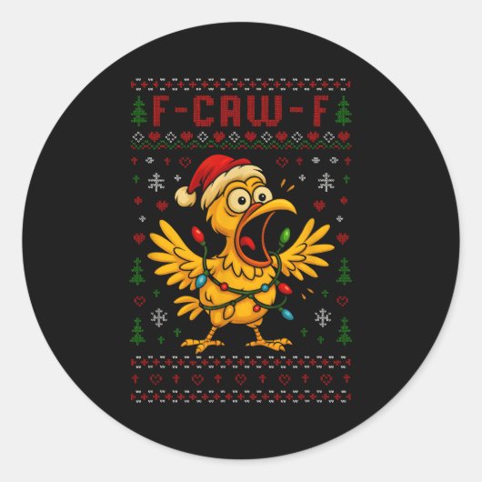 Funny Christmas Chicken F-caw-f Rooster Meme Humor Runder Aufkleber (Vorderseite)