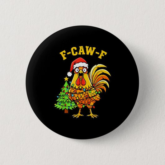 Funny Christmas Chicken Lights Santa Hat F-caw-f  Button (Vorderseite)