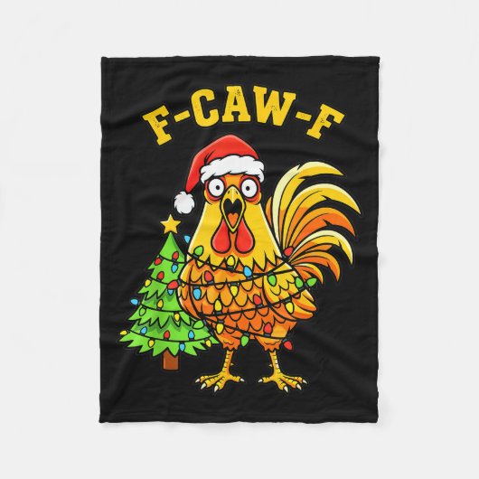 Funny Christmas Chicken Lights Santa Hat F-caw-f  Fleecedecke (Vorderseite)