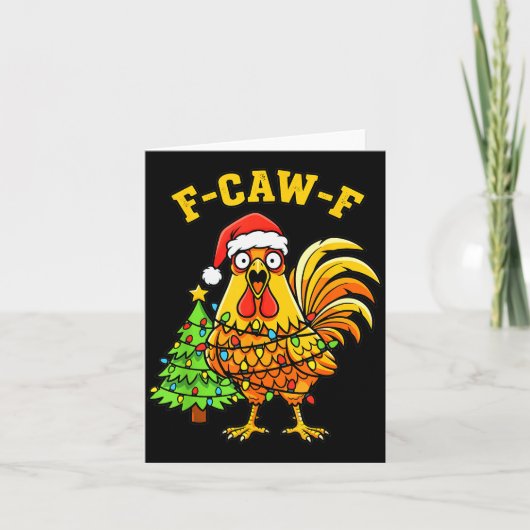 Funny Christmas Chicken Lights Santa Hat F-caw-f  Karte (Vorderseite)