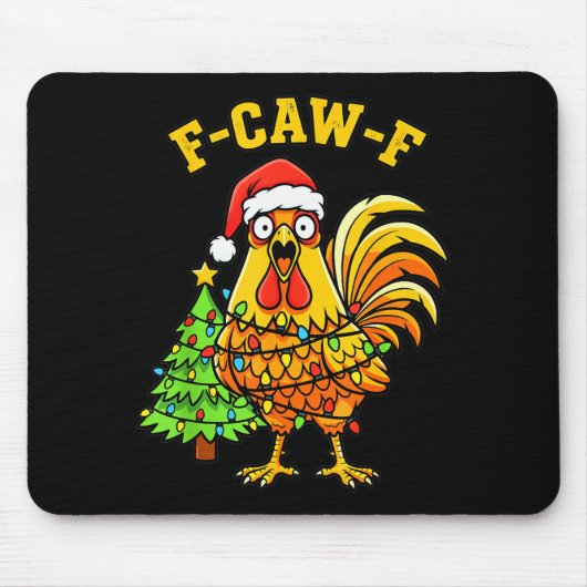 Funny Christmas Chicken Lights Santa Hat F-caw-f Mousepad (Vorne)