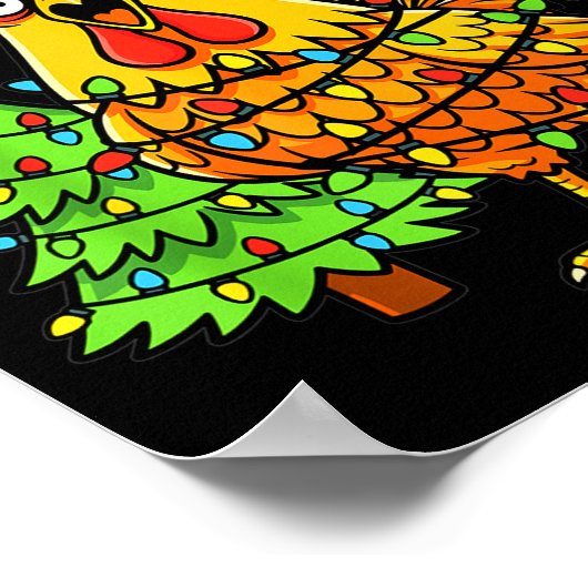 Funny Christmas Chicken Lights Santa Hat F-caw-f Poster (Ecke)