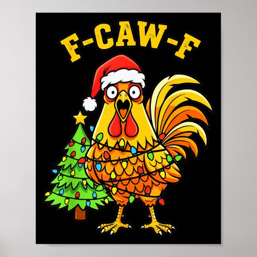 Funny Christmas Chicken Lights Santa Hat F-caw-f  Poster (Vorne)