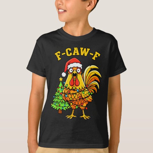 Funny Christmas Chicken Lights Santa Hat F-caw-f  T-Shirt (Vorderseite)