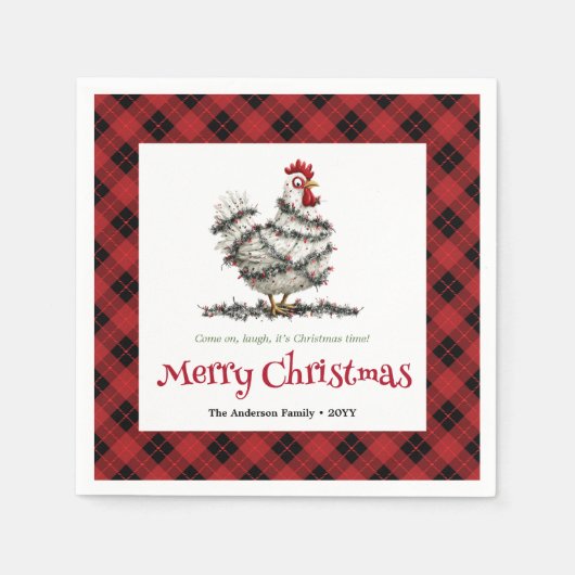 Funny Christmas chickens napkins custom name edit Serviette (Vorderseite)