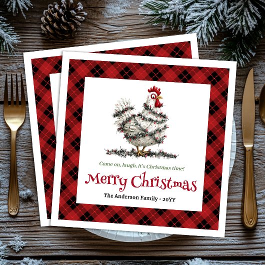 Funny Christmas chickens napkins custom name edit Serviette
