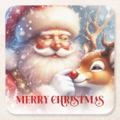 Funny Christmas Coasters with Santa and Rudolph Rechteckiger Pappuntersetzer (Vorderseite)