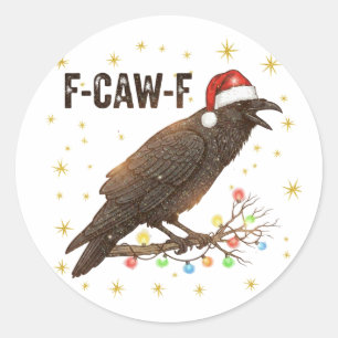 Funny Christmas Crow Raven F-CAW- F Runder Aufkleber