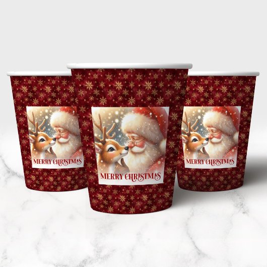 Funny Christmas Cups with Santa Claus and Rudolph Pappbecher