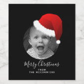 Funny Christmas Custom Foto Weihnachtsmannmütze Fa Weinetikett (Einzelnes Label)