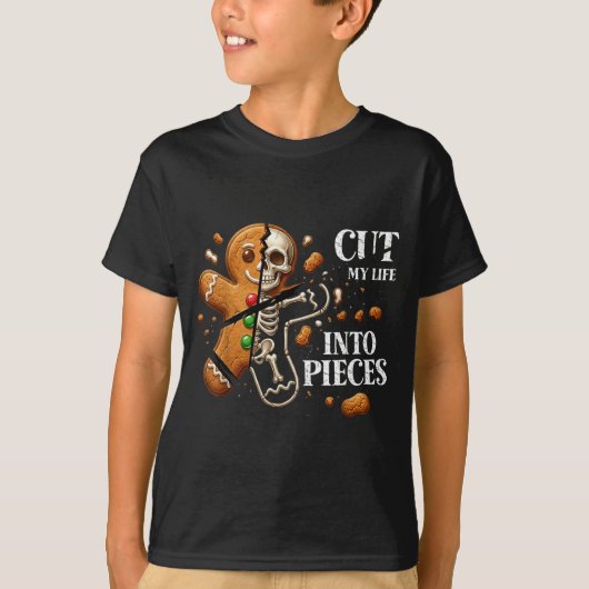 Funny Christmas Cut My Life Into Eces Gingerbread  T-Shirt (Vorderseite)
