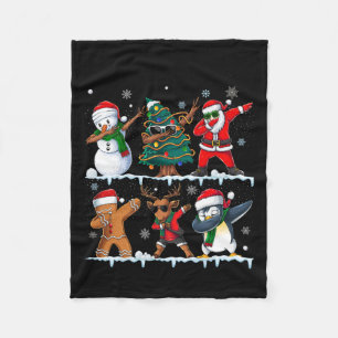 Funny Christmas Dabbing Santa Elf Deer Friends Xma Fleecedecke