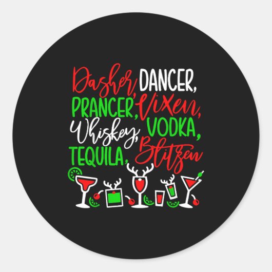 Funny Christmas Dasher Dancer Prancer Vixen Whiske Runder Aufkleber (Vorderseite)