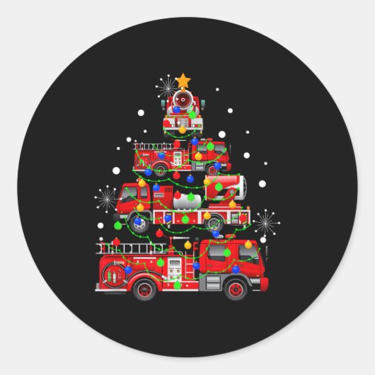 Funny Christmas Decor Firefighter Truck Christmas Runder Aufkleber (Vorderseite)