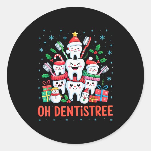 Funny Christmas Dentist Xmas Dental Oh Dentistree Runder Aufkleber (Vorderseite)