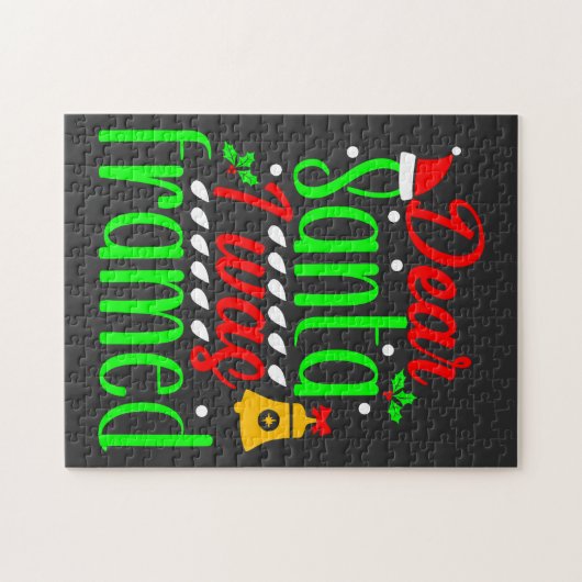 Funny Christmas Design "Lieber Santa i war gerahmt Puzzle (Horizontal)