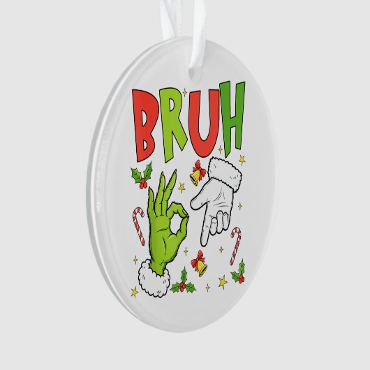 Funny Christmas Design with ‘BRUH’, Cartoon Hands, Ornament (Vorderseite)