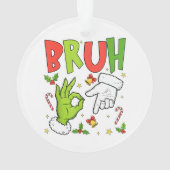 Funny Christmas Design with ‘BRUH’, Cartoon Hands, Ornament (Rückseite)