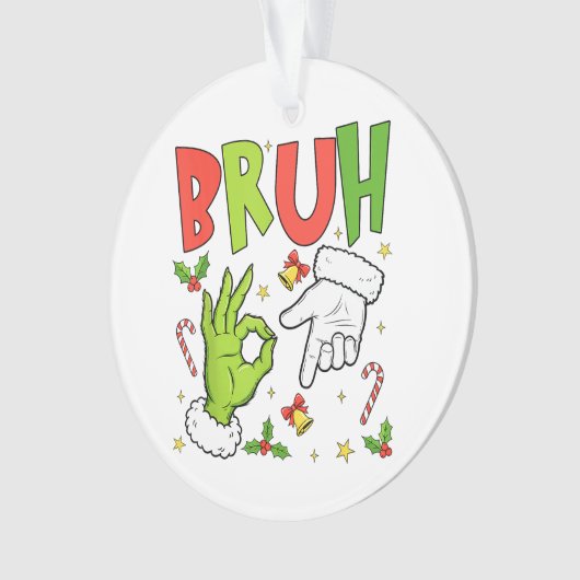 Funny Christmas Design with ‘BRUH’, Cartoon Hands, Ornament (Vorderseite)