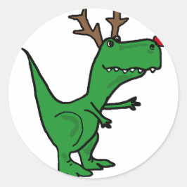 Funny Christmas Dinosaur als Rentier Runder Aufkleber