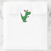 Funny Christmas Dinosaur als Rentier Runder Aufkleber (Tasche)