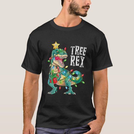 Funny Christmas Dinosaur Tree Rex Pajamas Men Boys T-Shirt (Vorderseite)