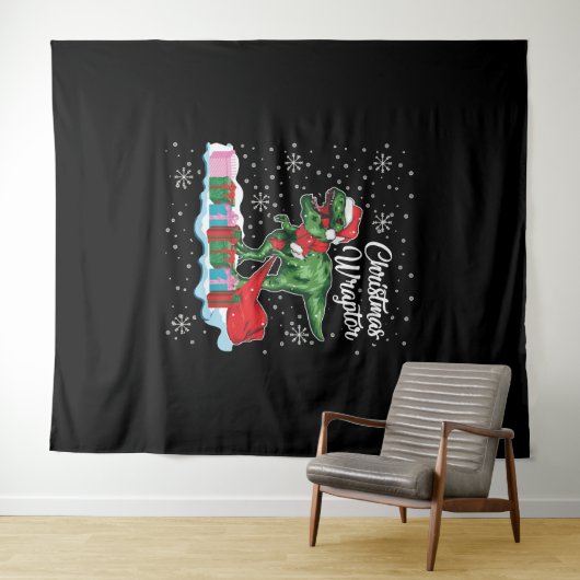 Funny Christmas Dinosaur Wraptor Velociraptor Wandteppich (Beispiel (Horizontal))