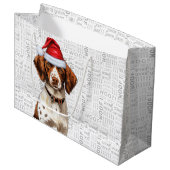 Funny Christmas Dog Brittany Spaniel Holiday Große Geschenktüte (Vorderseite Schrägansicht)