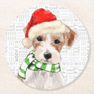 Funny Christmas Dog Jack Russell Terrier Breed Runder Pappuntersetzer