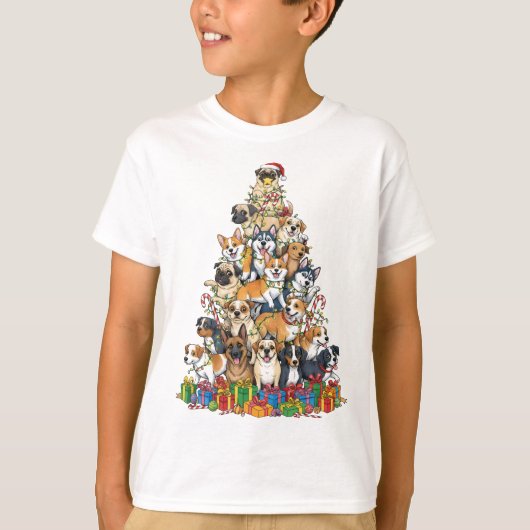 Funny Christmas Dog Tree Design T-Shirt (Vorderseite)