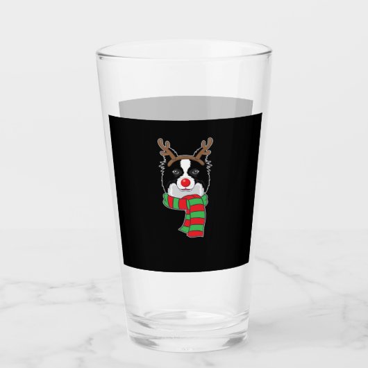 Funny Christmas Dog Xmas Reindeer Border Collie Ho Glas (Vorderseite)