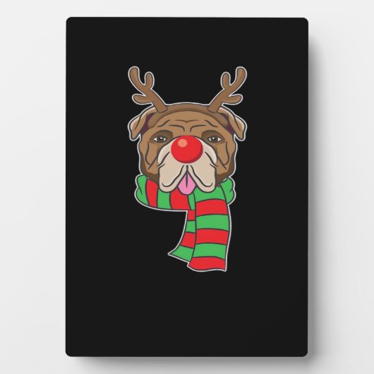 Funny Christmas Dog Xmas Reindeer Bulldog Holiday Fotoplatte (Vorderseite)