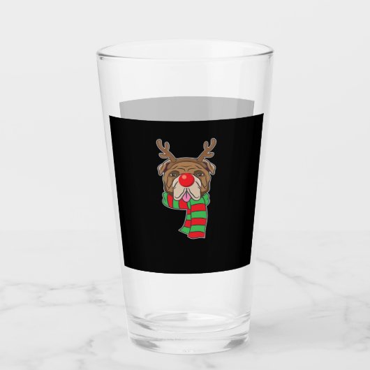 Funny Christmas Dog Xmas Reindeer Bulldog Holiday Glas (Vorderseite)