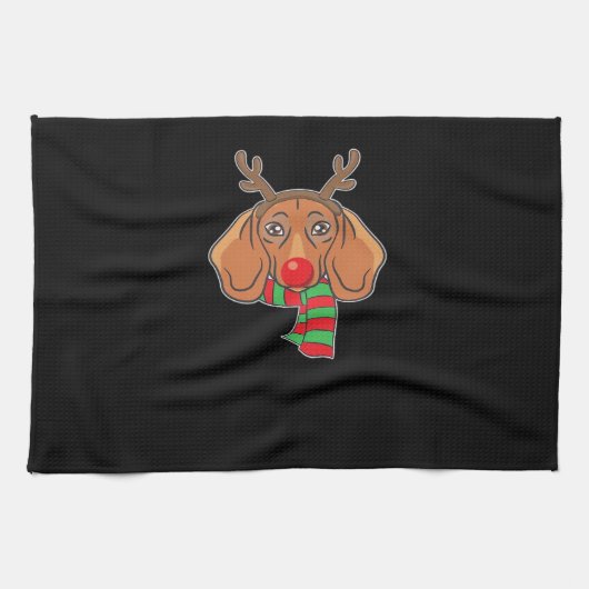 Funny Christmas Dog Xmas Reindeer Dachshund Holida Geschirrtuch (Horizontal)