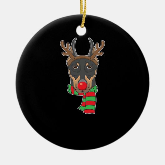 Funny Christmas Dog Xmas Reindeer Doberman Holiday Keramik Ornament (Vorne)