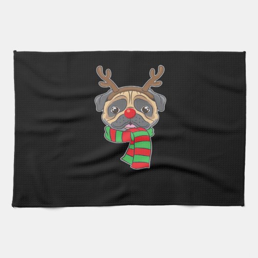 Funny Christmas Dog Xmas Reindeer Pug Holiday Gift Geschirrtuch (Horizontal)