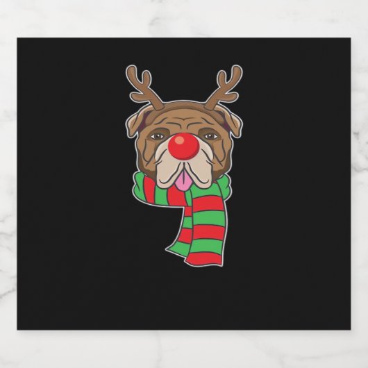 Funny Christmas Dog Xmas Rentier Bulldog Holiday Schaumweinetikett (Einzelnes Label)