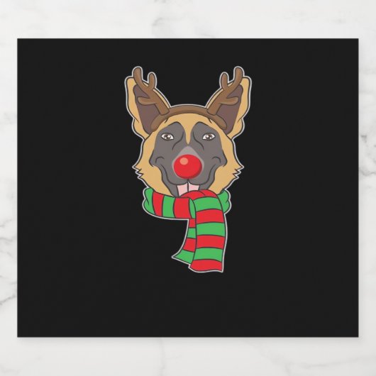 Funny Christmas Dog Xmas Rentier German Shepherd Schaumweinetikett (Einzelnes Label)