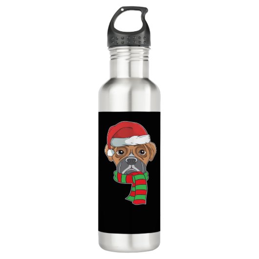 Funny Christmas Dog Xmas Santa Boxer Holiday Gift Edelstahlflasche (Vorderseite)