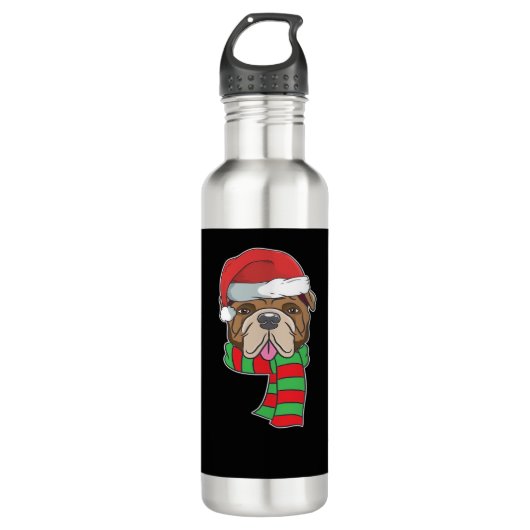 Funny Christmas Dog Xmas Santa Bulldog Holiday Gif Edelstahlflasche (Vorderseite)