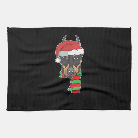 Funny Christmas Dog Xmas Santa Doberman Holiday Gi Geschirrtuch (Horizontal)